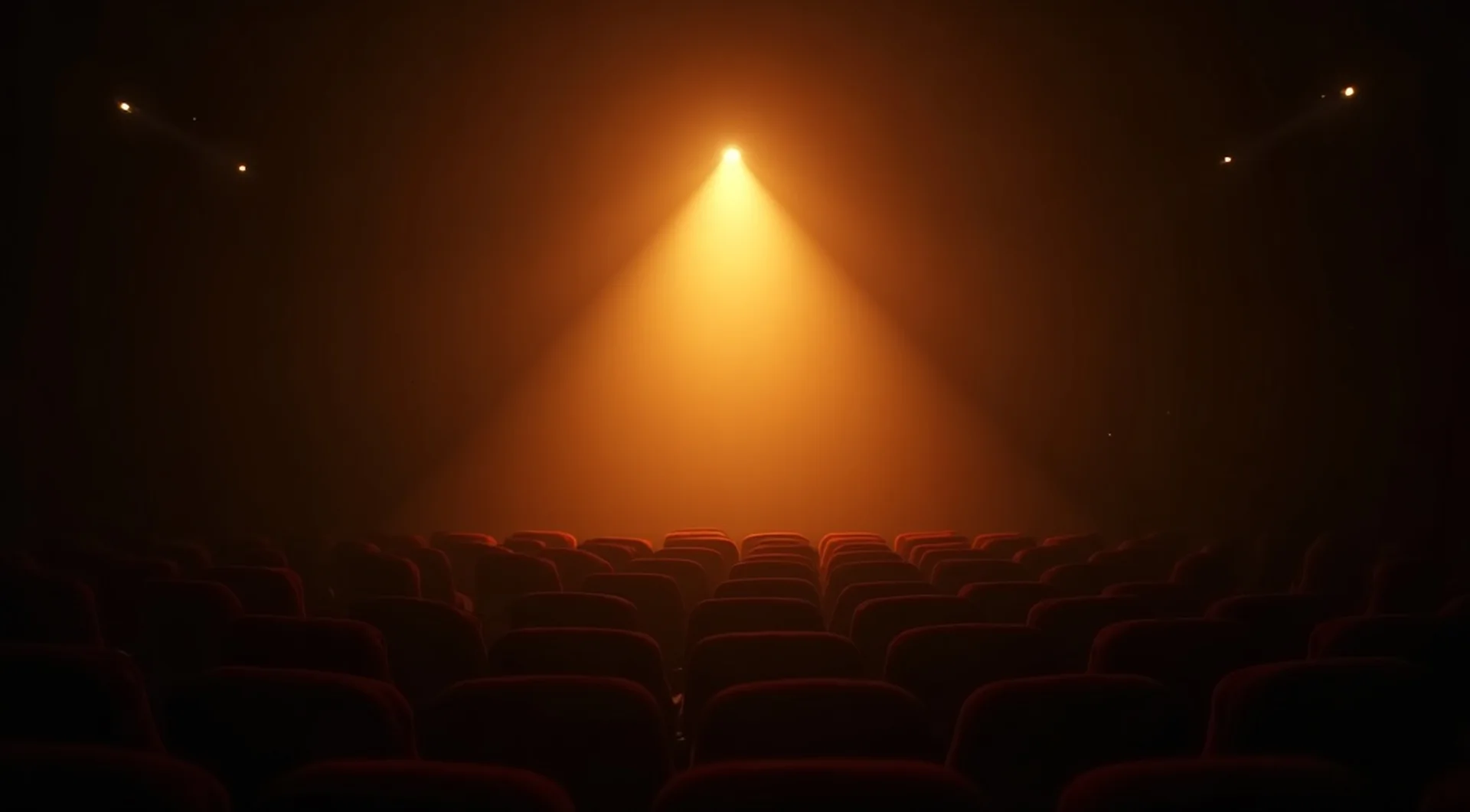Empty screening room lit by a projector beam — Treatment, a creative pitch workflow